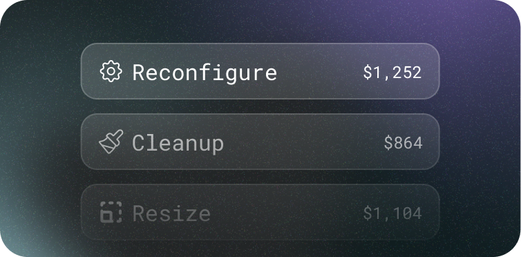 Triage waste showing Reconfigure, Cleanup, and Resize options